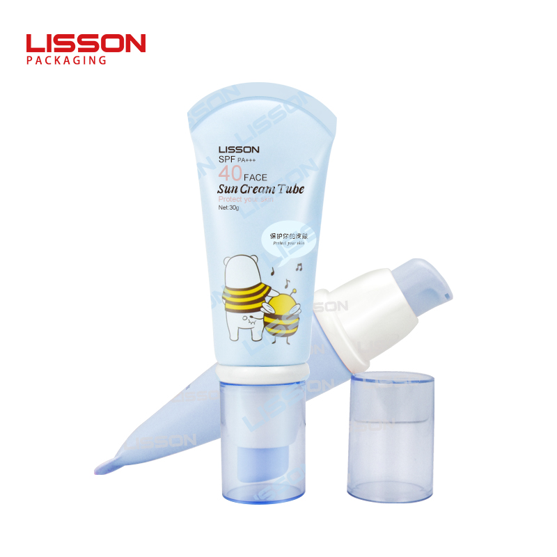 Cosmetic packaging tube with pump