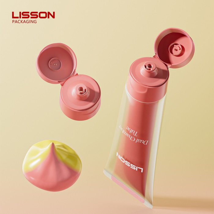 Dual Chamber Cosmetic Tube with Smiley Face Shape Tube Outlet