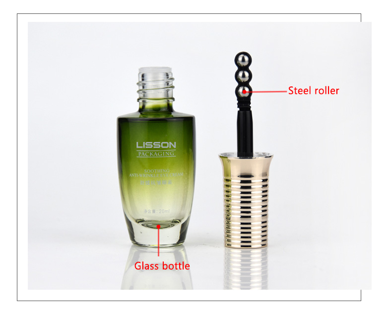 20ml Glass Bottle and Steel Roller Eye Applicator Components