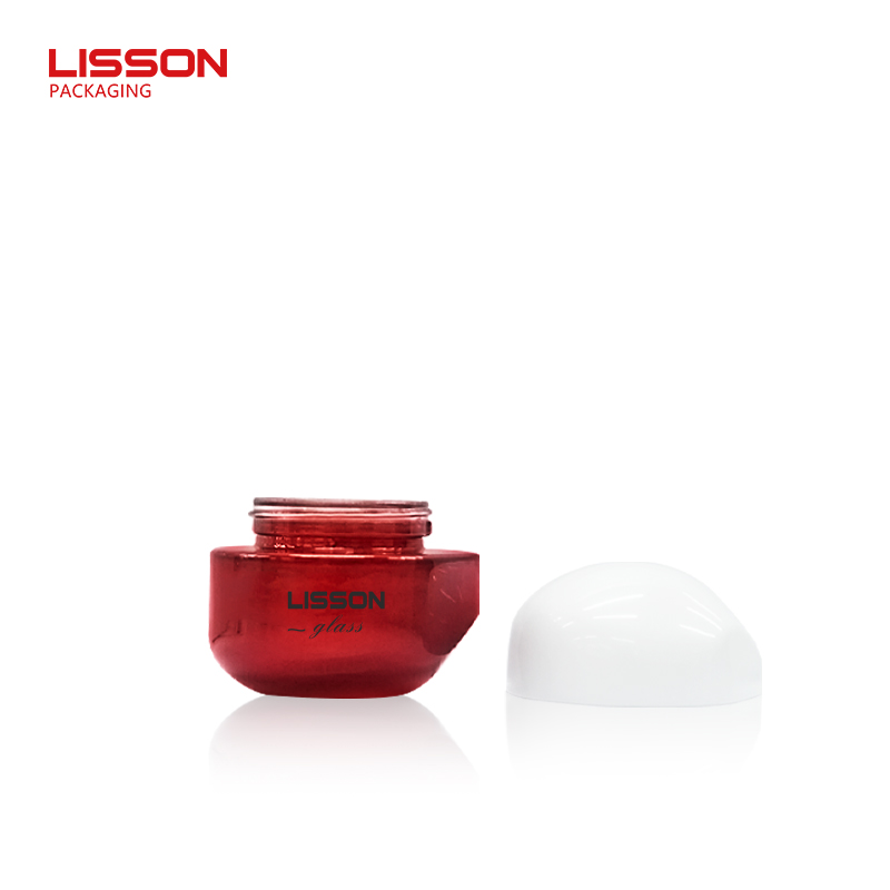 50g Red Glass Face Cream Jar with Open White Screw Lid